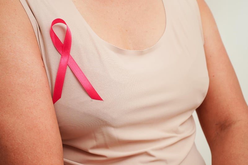 Woman's breast with pink ribbon